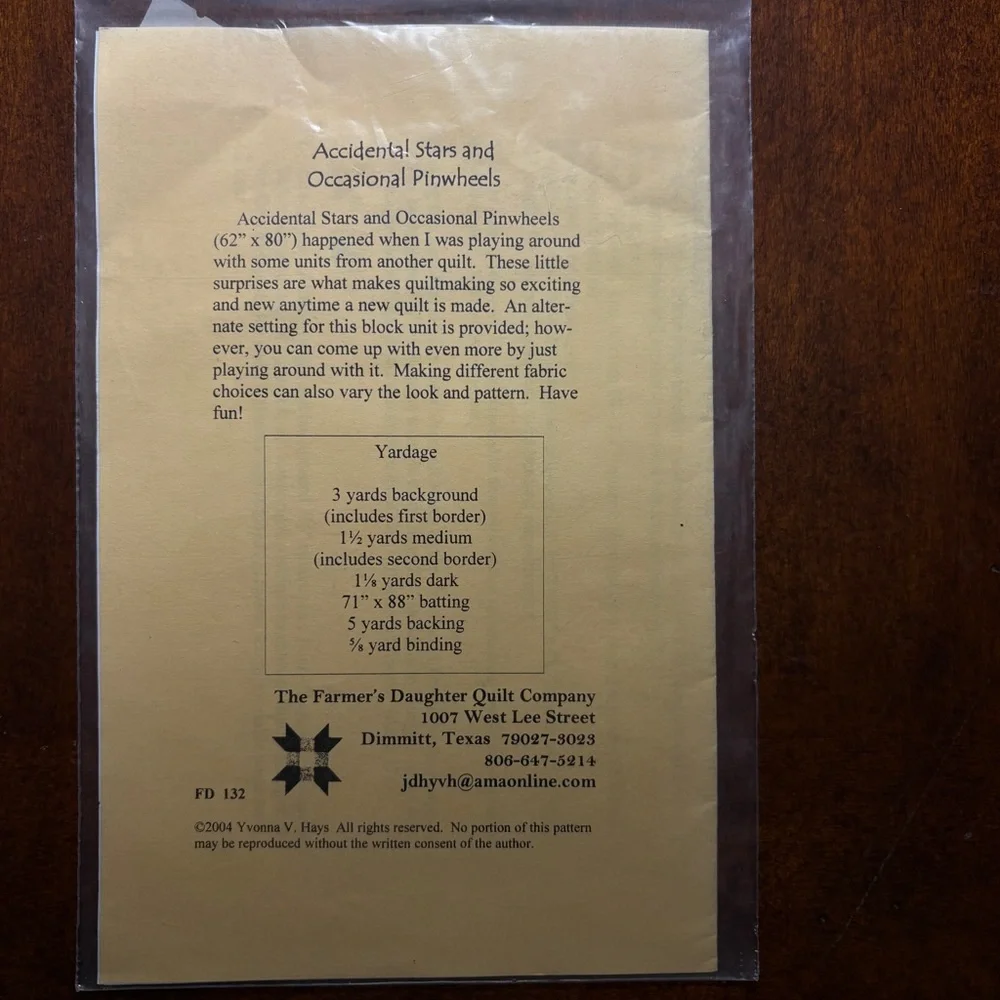 Quilt Pattern, “Accidental Stars & Occasional Pinwheels, New in Package